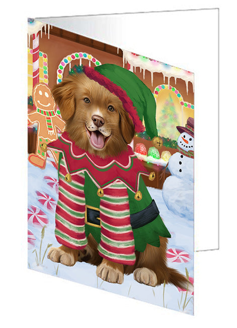 Christmas Gingerbread House Candyfest Nova Scotia Duck Toller Retriever Dog Handmade Artwork Assorted Pets Greeting Cards and Note Cards with Envelopes for All Occasions and Holiday Seasons GCD73889