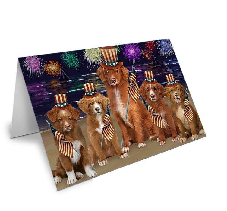 4th of July Independence Day Firework Nova Scotia Duck Toller Retrievers Dog Handmade Artwork Assorted Pets Greeting Cards and Note Cards with Envelopes for All Occasions and Holiday Seasons GCD76031