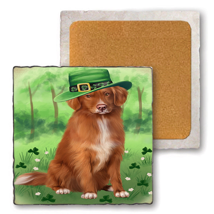 St. Patricks Day Irish Portrait Nova Scotia Duck Toller Retriever Dog Set of 4 Natural Stone Marble Tile Coasters MCST52025