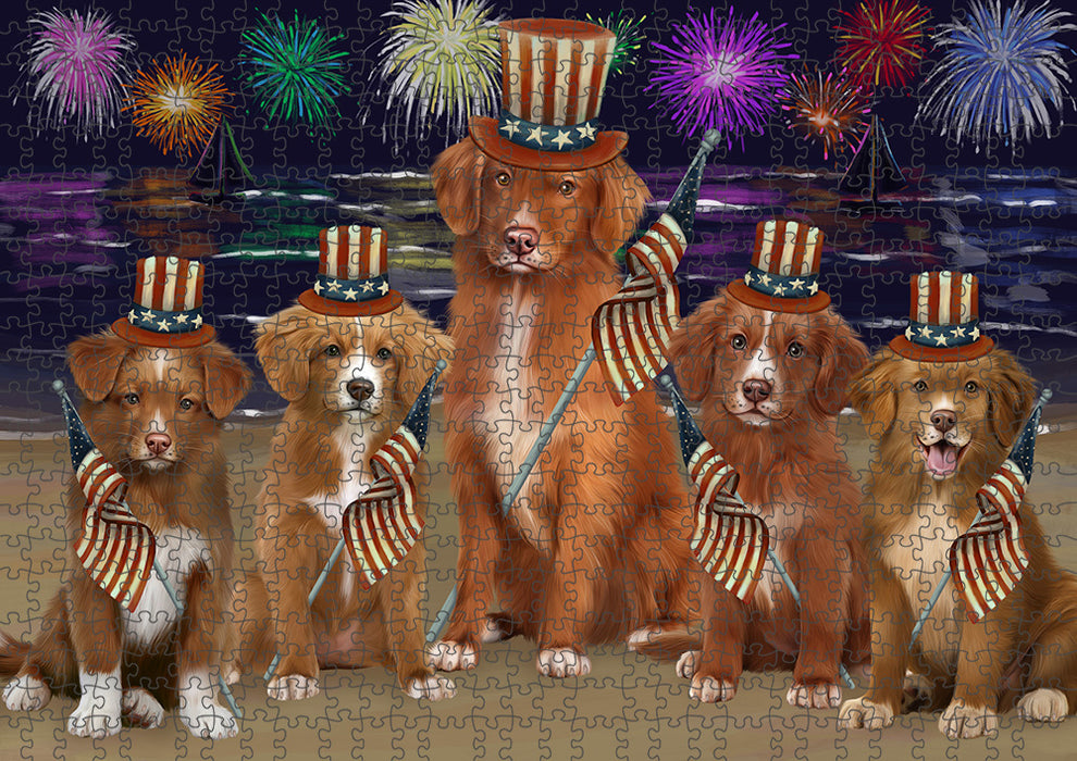 4th of July Independence Day Firework Nova Scotia Duck Toller Retrievers Dog Puzzle with Photo Tin PUZL96068
