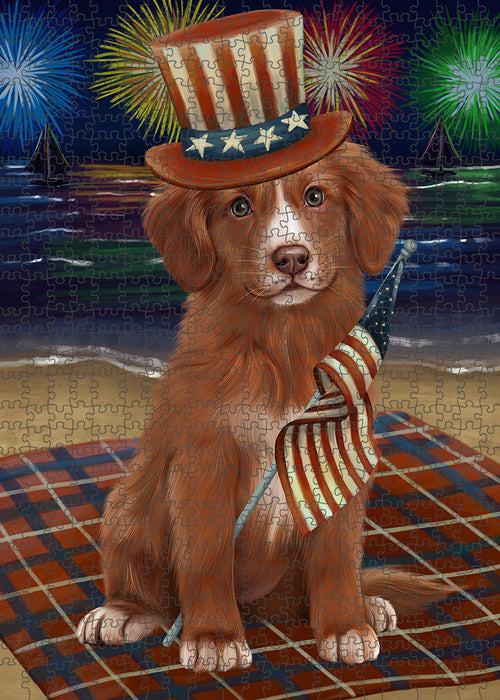 4th of July Independence Day Firework Nova Scotia Duck Toller Retriever Dog Puzzle with Photo Tin PUZL96072