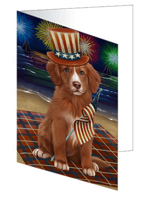 4th of July Independence Day Firework Nova Scotia Duck Toller Retriever Dog Handmade Artwork Assorted Pets Greeting Cards and Note Cards with Envelopes for All Occasions and Holiday Seasons GCD76034