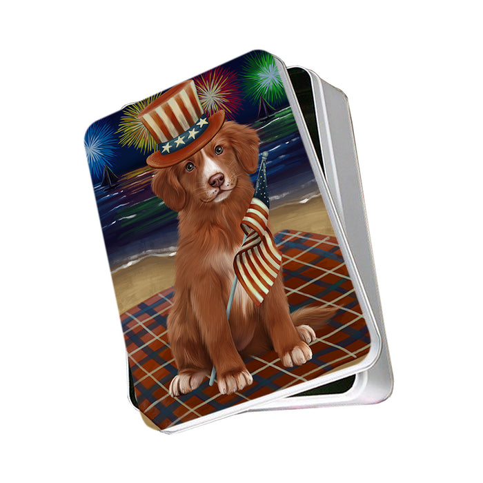 4th of July Independence Day Firework Nova Scotia Duck Toller Retriever Dog Photo Storage Tin PITN56783