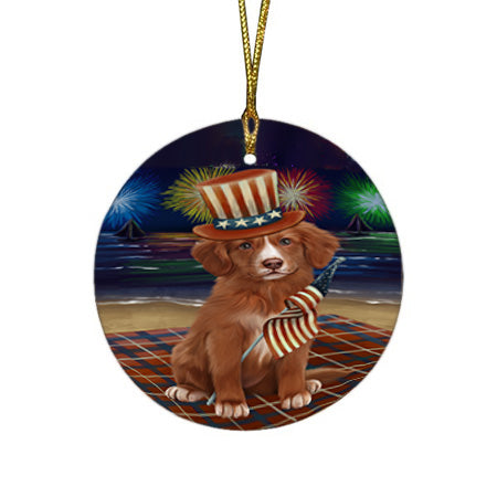 4th of July Independence Day Firework Nova Scotia Duck Toller Retriever Dog Round Flat Christmas Ornament RFPOR57241