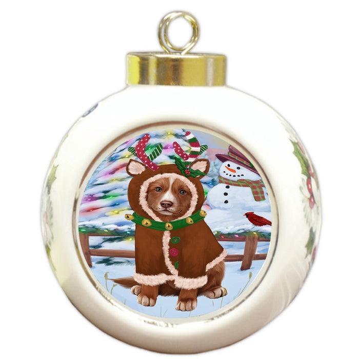 Christmas Gingerbread House Candyfest Nova Scotia Duck Toller Retriever Dog Round Ball Christmas Ornament RBPOR56815