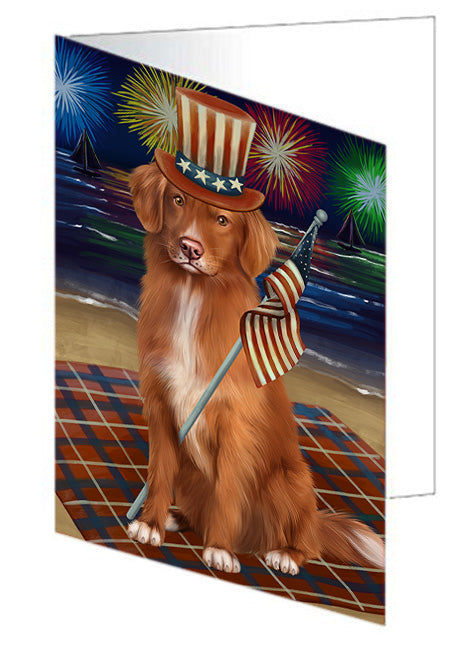 4th of July Independence Day Firework Nova Scotia Duck Toller Retriever Dog Handmade Artwork Assorted Pets Greeting Cards and Note Cards with Envelopes for All Occasions and Holiday Seasons GCD76037