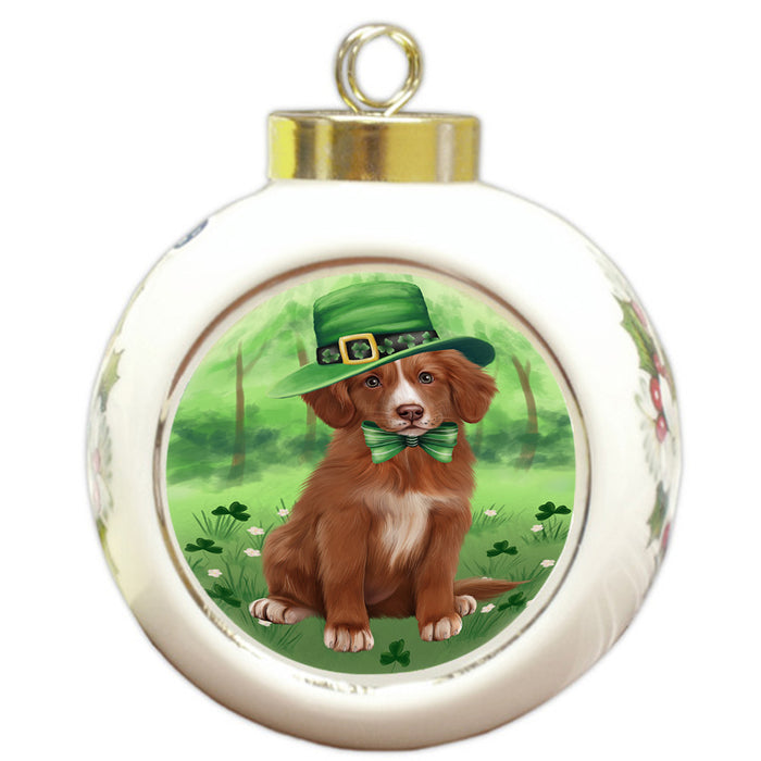 St. Patricks Day Irish Portrait Nova Scotia Duck Toller Retriever Dog Round Ball Christmas Ornament RBPOR58154