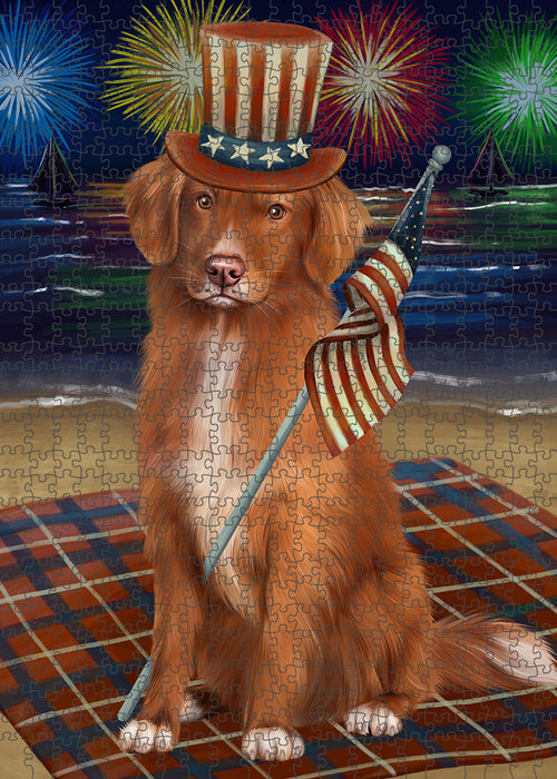 4th of July Independence Day Firework Nova Scotia Duck Toller Retriever Dog Puzzle with Photo Tin PUZL96076