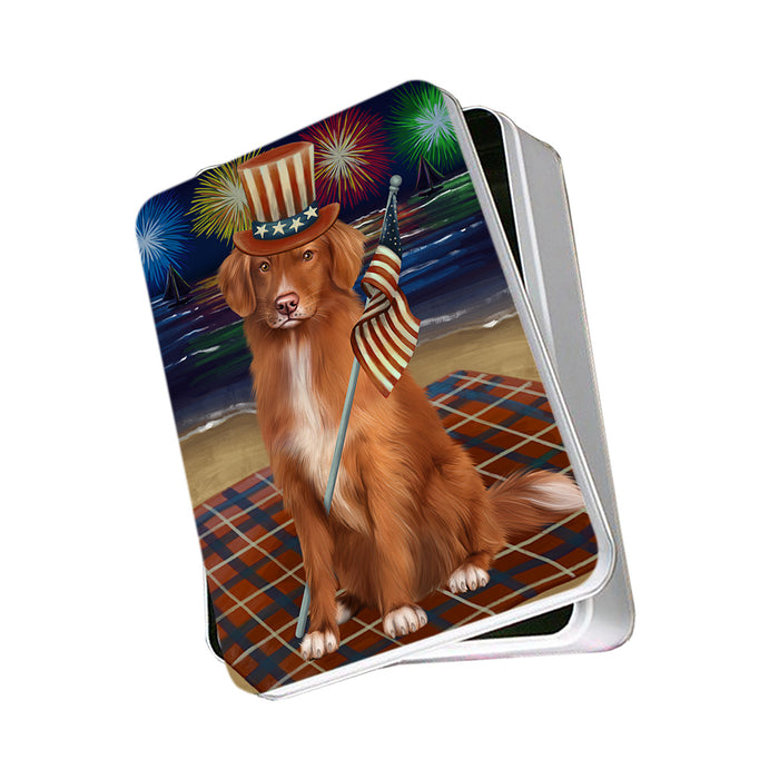 4th of July Independence Day Firework Nova Scotia Duck Toller Retriever Dog Photo Storage Tin PITN56784