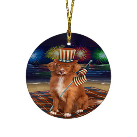 4th of July Independence Day Firework Nova Scotia Duck Toller Retriever Dog Round Flat Christmas Ornament RFPOR57242
