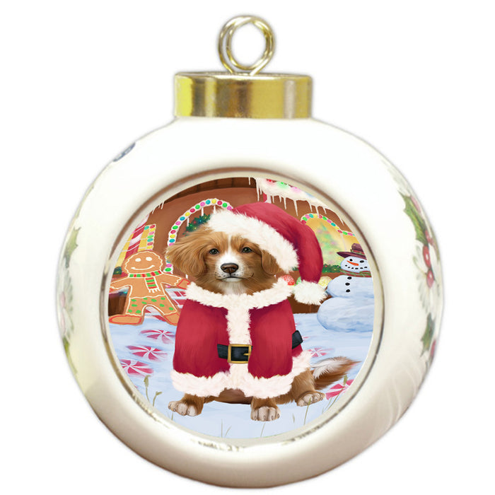 Christmas Gingerbread House Candyfest Nova Scotia Duck Toller Retriever Dog Round Ball Christmas Ornament RBPOR56816