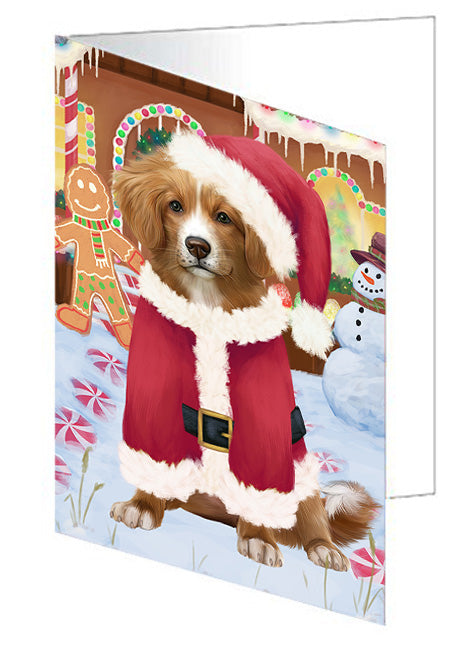 Christmas Gingerbread House Candyfest Nova Scotia Duck Toller Retriever Dog Handmade Artwork Assorted Pets Greeting Cards and Note Cards with Envelopes for All Occasions and Holiday Seasons GCD73895