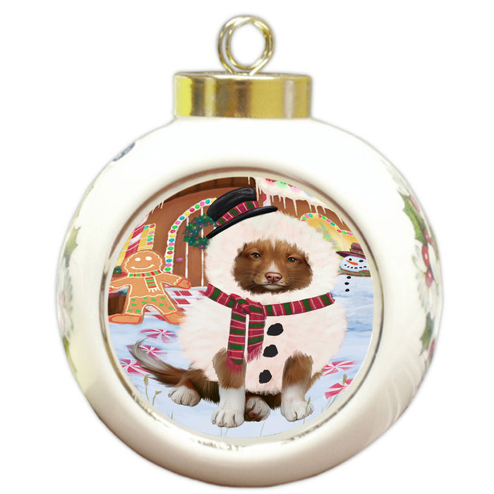 Christmas Gingerbread House Candyfest Nova Scotia Duck Toller Retriever Dog Round Ball Christmas Ornament RBPOR56817