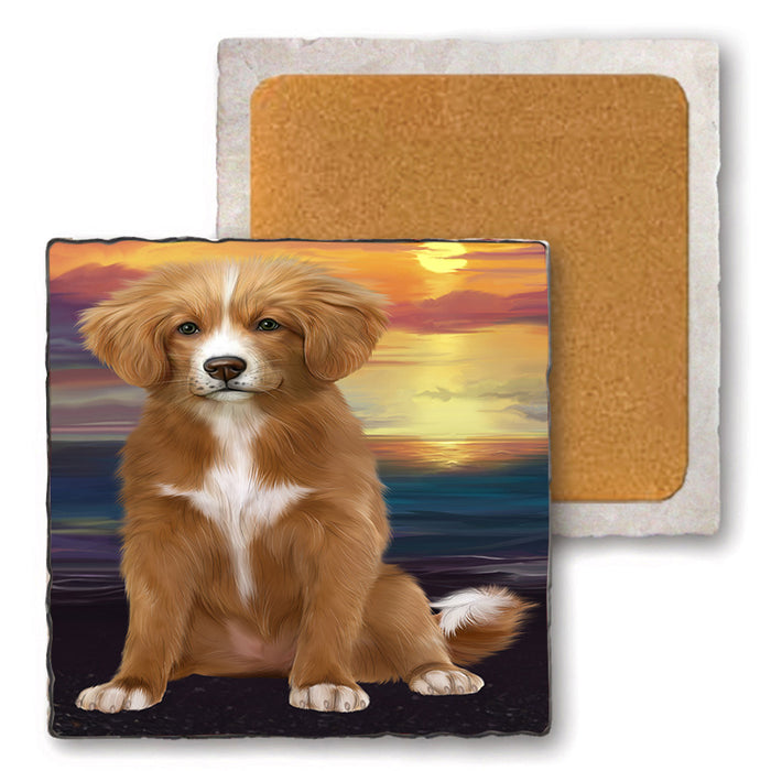 Sunset Nova Scotia Duck Toller Retriever Dog Set of 4 Natural Stone Marble Tile Coasters MCST52167