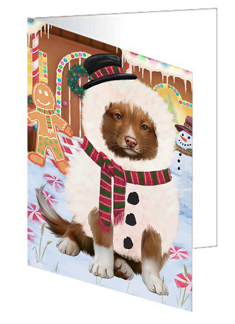 Christmas Gingerbread House Candyfest Nova Scotia Duck Toller Retriever Dog Handmade Artwork Assorted Pets Greeting Cards and Note Cards with Envelopes for All Occasions and Holiday Seasons GCD73898