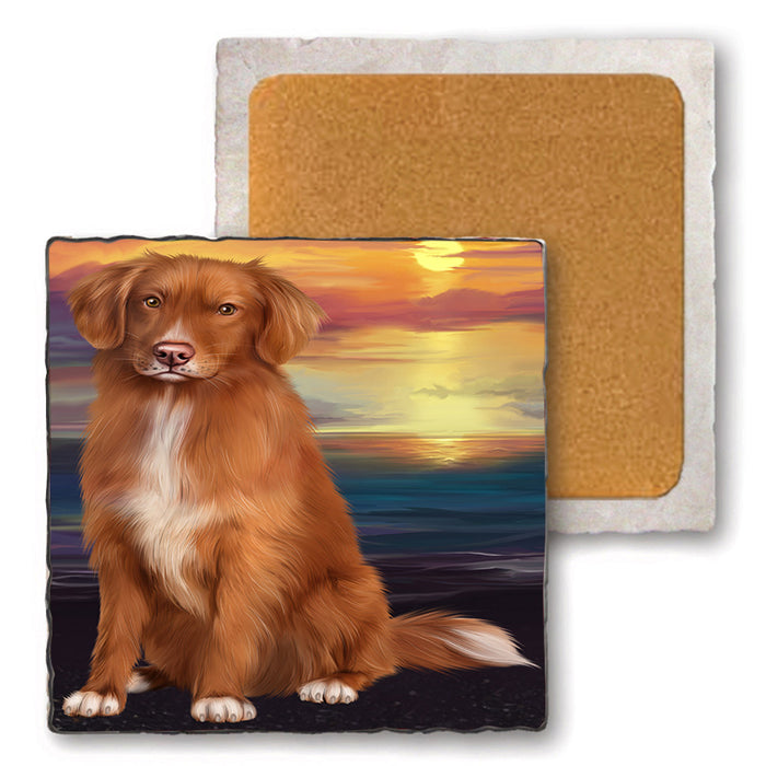 Sunset Nova Scotia Duck Toller Retriever Dog Set of 4 Natural Stone Marble Tile Coasters MCST52168