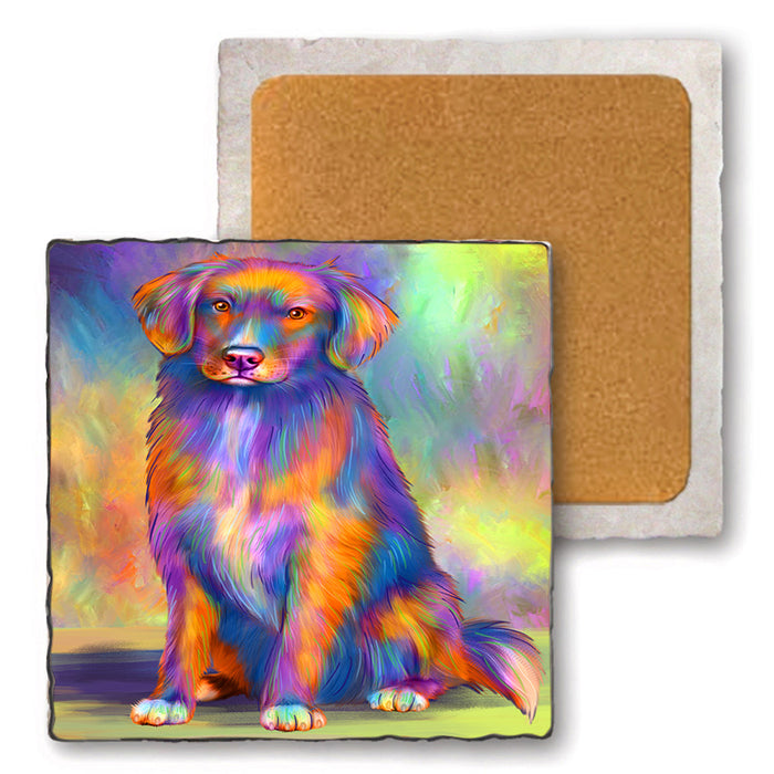 Paradise Wave Nova Scotia Duck Toller Retriever Dog Set of 4 Natural Stone Marble Tile Coasters MCST51721
