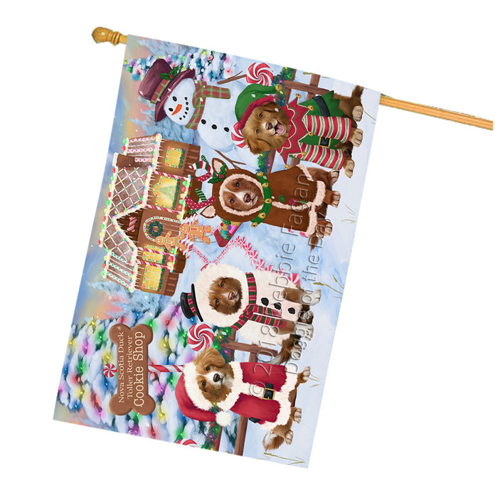 Holiday Gingerbread Cookie Shop Nova Scotia Duck Toller Retrievers Dog House Flag FLG57189