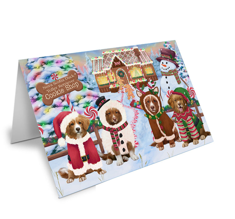 Holiday Gingerbread Cookie Shop Nova Scotia Duck Toller Retrievers Dog Handmade Artwork Assorted Pets Greeting Cards and Note Cards with Envelopes for All Occasions and Holiday Seasons GCD74030