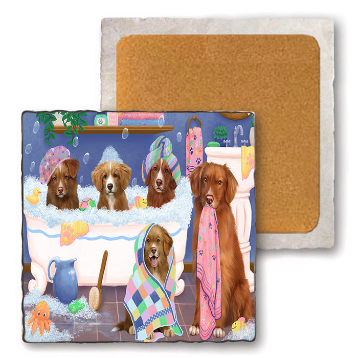 Rub A Dub Dogs In A Tub Nova Scotia Duck Toller Retrievers Dog Set of 4 Natural Stone Marble Tile Coasters MCST51804