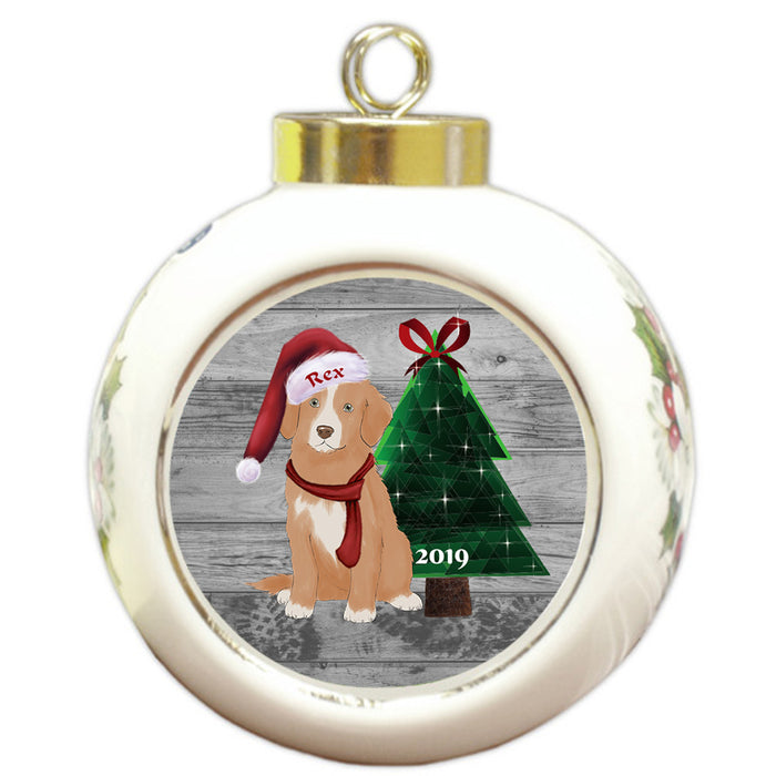 Custom Personalized Nova Scotia Duck Toller Retriever Dog Glassy Classy Christmas Round Ball Ornament