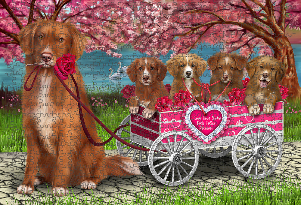 I Love Nova Scotia Duck Toller Retriever Dogs in a Cart Portrait Jigsaw Puzzle for Adults Animal Interlocking Puzzle Game Unique Gift for Dog Lover's with Metal Tin Box