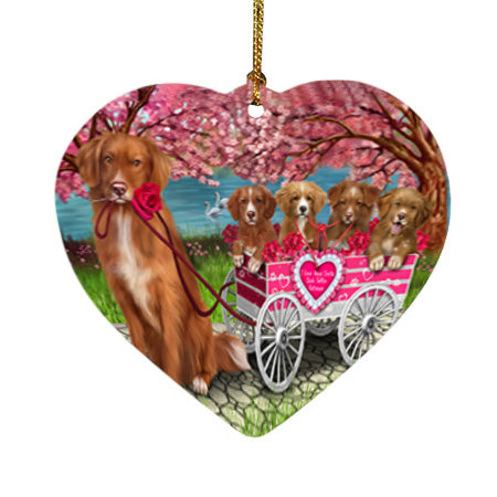 I Love Nova Scotia Duck Toller Retriever Dogs in a Cart Heart Christmas Ornament HPOR58009