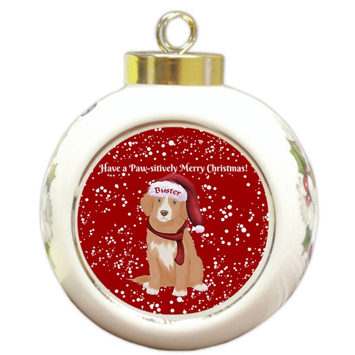 Custom Personalized Pawsitively Nova Scotia Duck Toller Retriever Dog Merry Christmas Round Ball Ornament