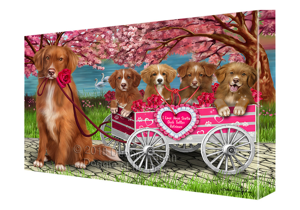 I Love Nova Scotia Duck Toller Retriever Dogs in a Cart Canvas Print Wall Art Décor CVS136511