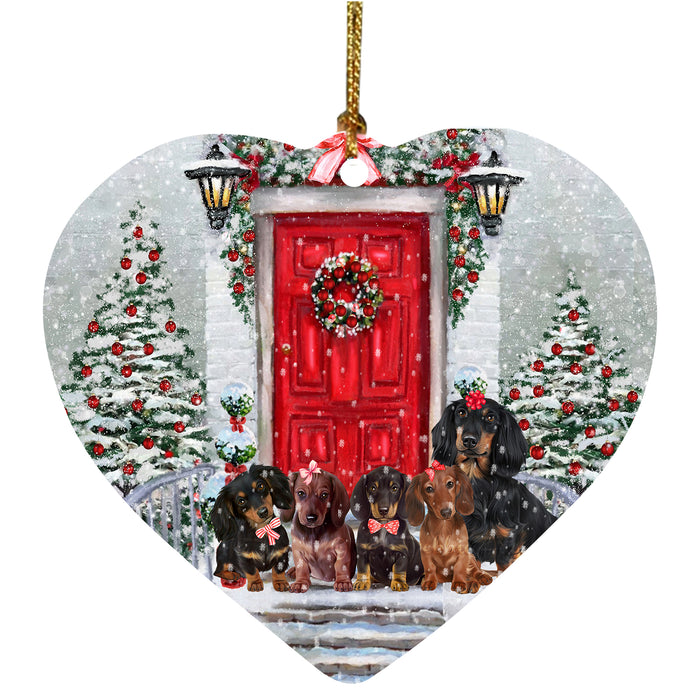 Christmas Holiday Welcome Red Door Dachshund Dog Heart Christmas Ornament
