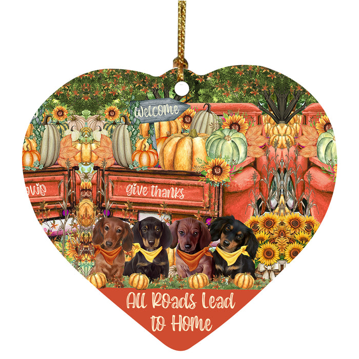 All Roads Lead to Home Orange Truck Harvest Fall Pumpkin Dachshund Dog Heart Christmas Ornament
