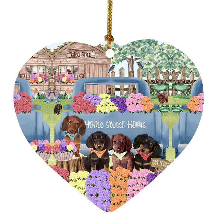 Rhododendron Home Sweet Home Garden Blue Truck Dachshund Dog Heart Christmas Ornament