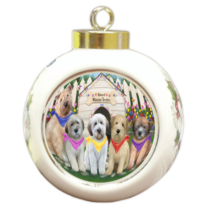 Spring Dog House Wheaten Terriers Dog Round Ball Christmas Ornament RBPOR52216