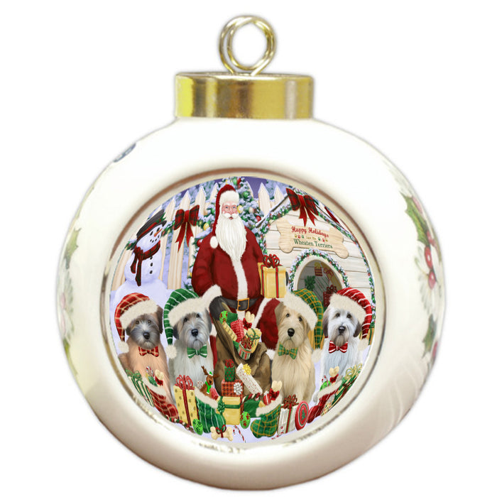 Christmas Dog House Wheaten Terriers Dog Round Ball Christmas Ornament RBPOR52612