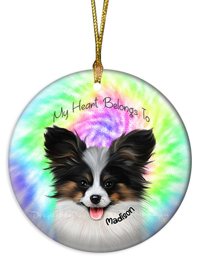 Add Your PERSONALIZED PET Painting Portrait on Tie Dye Round Flat Christmas Ornament