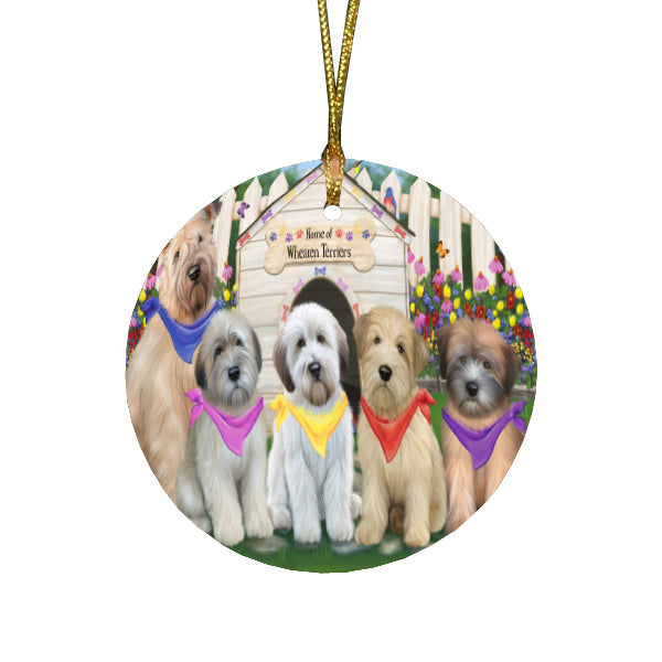 Spring Dog House Wheaten Terriers Dog Round Flat Christmas Ornament RFPOR52207