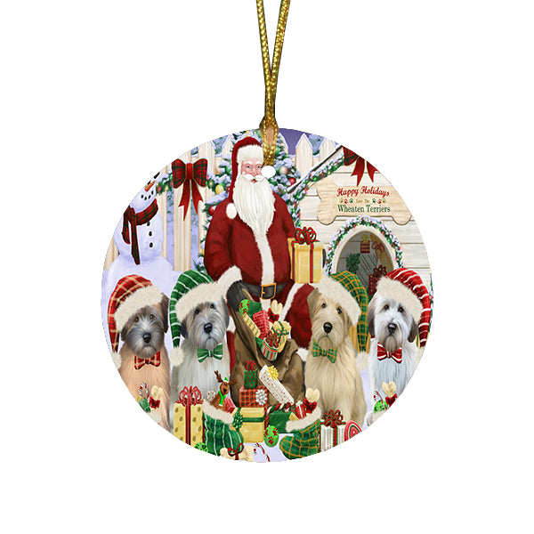 Christmas Dog House Wheaten Terriers Dog Round Flat Christmas Ornament RFPOR52603