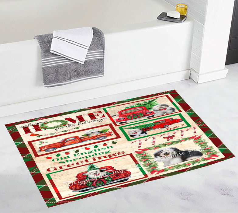 Welcome Home for Christmas Holidays Old English Sheepdogs Bathroom Rugs with Non Slip Soft Bath Mat for Tub BRUG54418