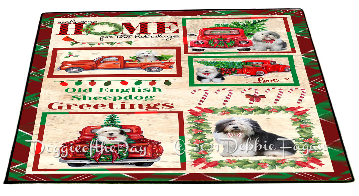 Welcome Home for Christmas Holidays Old English Sheepdogs Indoor/Outdoor Welcome Floormat - Premium Quality Washable Anti-Slip Doormat Rug FLMS57829
