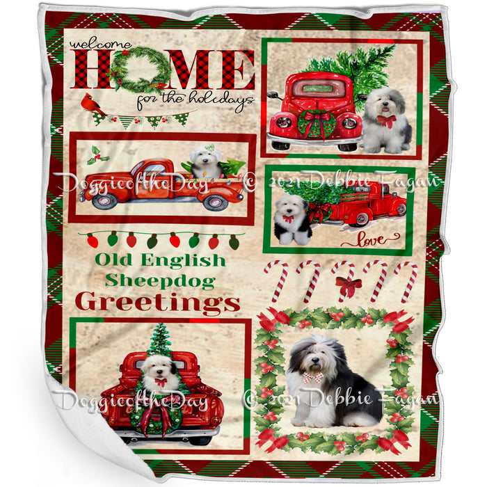 Welcome Home for Christmas Holidays Old English Sheepdogs Blanket BLNKT72071