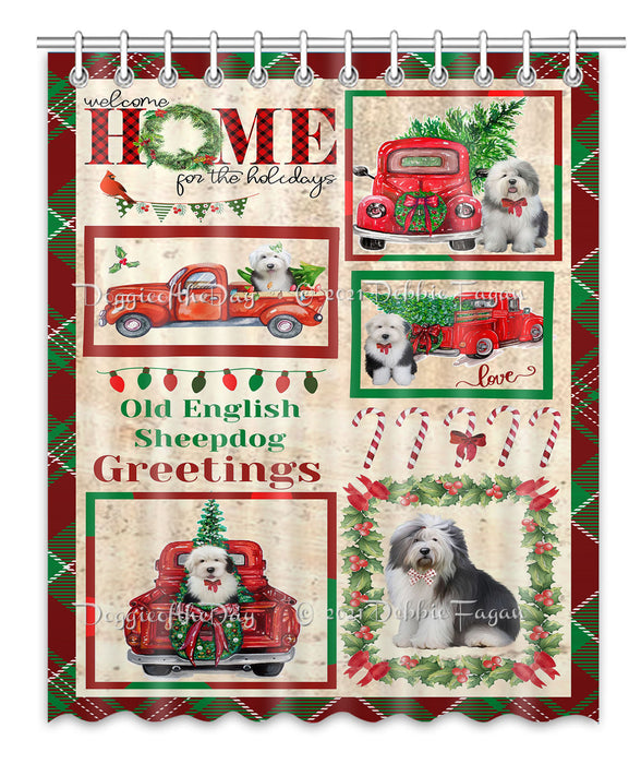 Welcome Home for Christmas Holidays Old English Sheepdogs Shower Curtain Bathroom Accessories Decor Bath Tub Screens