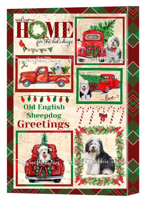 Welcome Home for Christmas Holidays Old English Sheepdogs Canvas Wall Art Decor - Premium Quality Canvas Wall Art for Living Room Bedroom Home Office Decor Ready to Hang CVS149714
