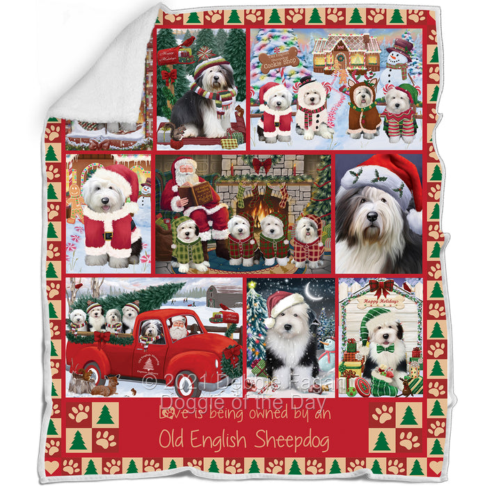 Love is Being Owned Christmas Old English Sheepdogs Blanket BLNKT143483