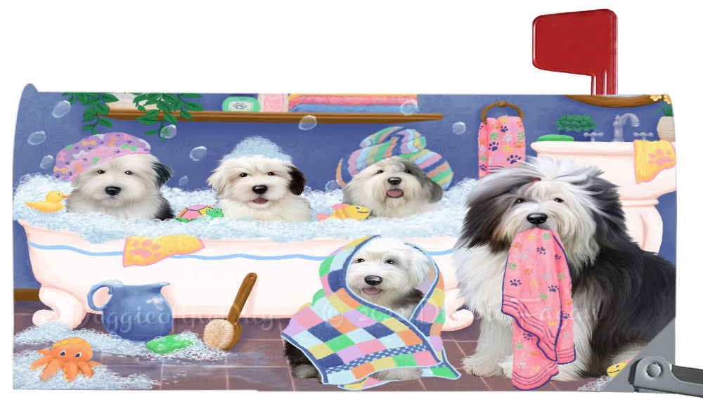 Rub A Dub Dogs In A Tub Old English Sheepdog Magnetic Mailbox Cover Both Sides Pet Theme Printed Decorative Letter Box Wrap Case Postbox Thick Magnetic Vinyl Material