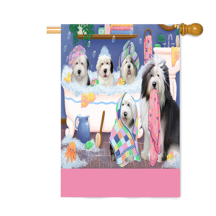Personalized Rub A Dub Dogs In A Tub Old English Sheepdogs Custom House Flag FLG64357