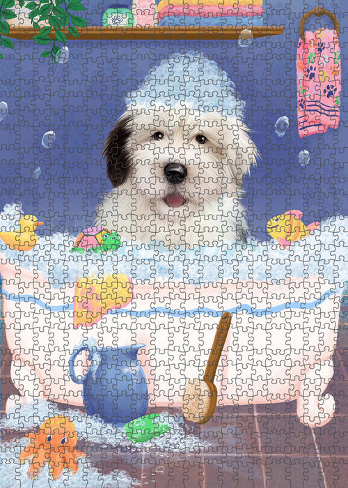 Rub A Dub Dog In A Tub Old English Sheepdog Portrait Jigsaw Puzzle for Adults Animal Interlocking Puzzle Game Unique Gift for Dog Lover's with Metal Tin Box PZL315