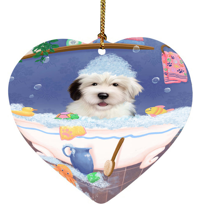 Rub A Dub Dog In A Tub Old English Sheepdog Heart Christmas Ornament HPORA58643