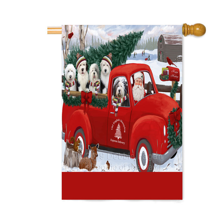 Personalized Christmas Santa Red Truck Express Delivery Old English Sheepdogs Custom House Flag FLG-DOTD-A57723