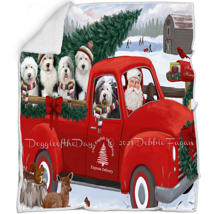 Christmas Santa Express Delivery Red Truck Old English Sheepdogs Family Blanket BLNKT112827