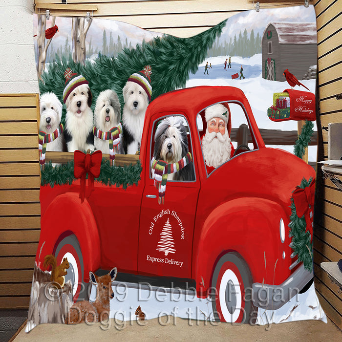 Christmas Santa Express Delivery Red Truck Old English Sheepdogs Quilt
